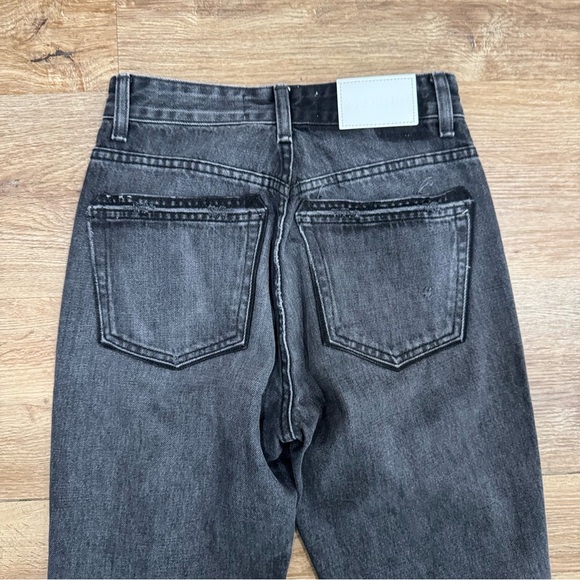 EB Denim Straight Leg Unraveled Two Jean Washed Black Denim Split Hem Sz 24 - Picture 7 of 11